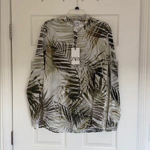 Zara Palm Printed Henley Shirt